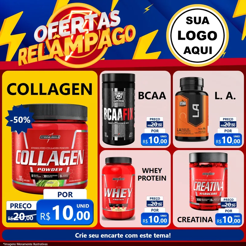 Modelo de Rede Social para Feed Facebook com o tema Ofertas Relâmpago para Suplementos alimentares