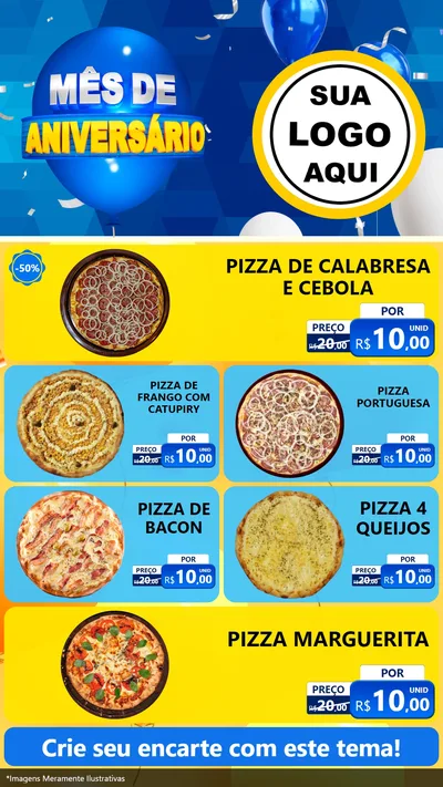 Modelo de TV para TV Vertical com o tema Mês de Aniversário para Pizzaria
