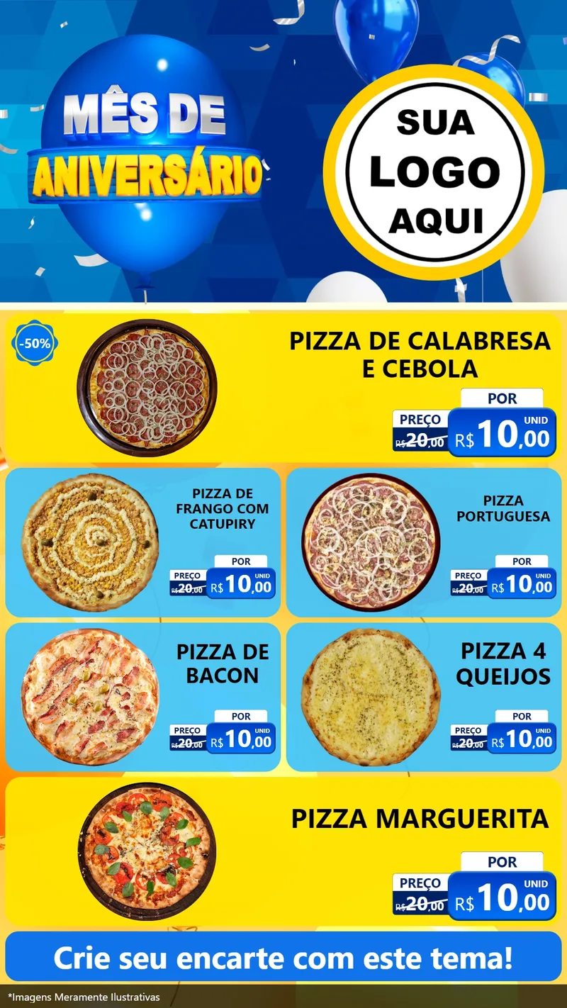 Modelo de TV para TV Vertical com o tema Mês de Aniversário para Pizzaria