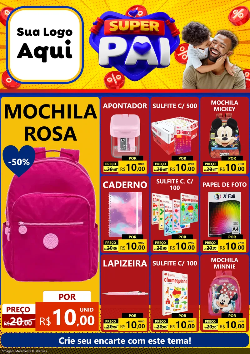 Modelo de Encarte para Encarte A4 Vertical com o tema Super Pai para Papelaria