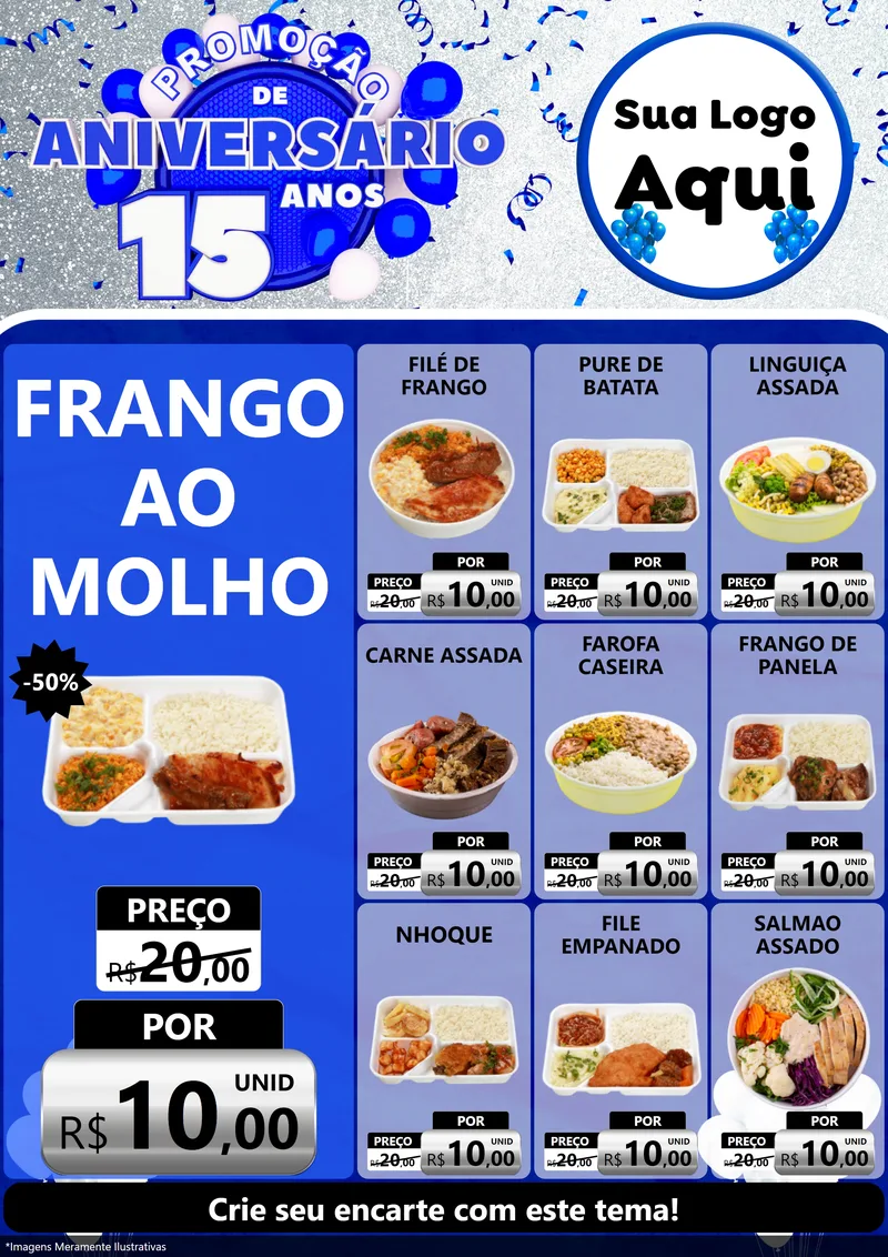 Modelo de Encarte para Encarte A4 Vertical com o tema Promoção de Aniversário - 15 Anos para Restaurante