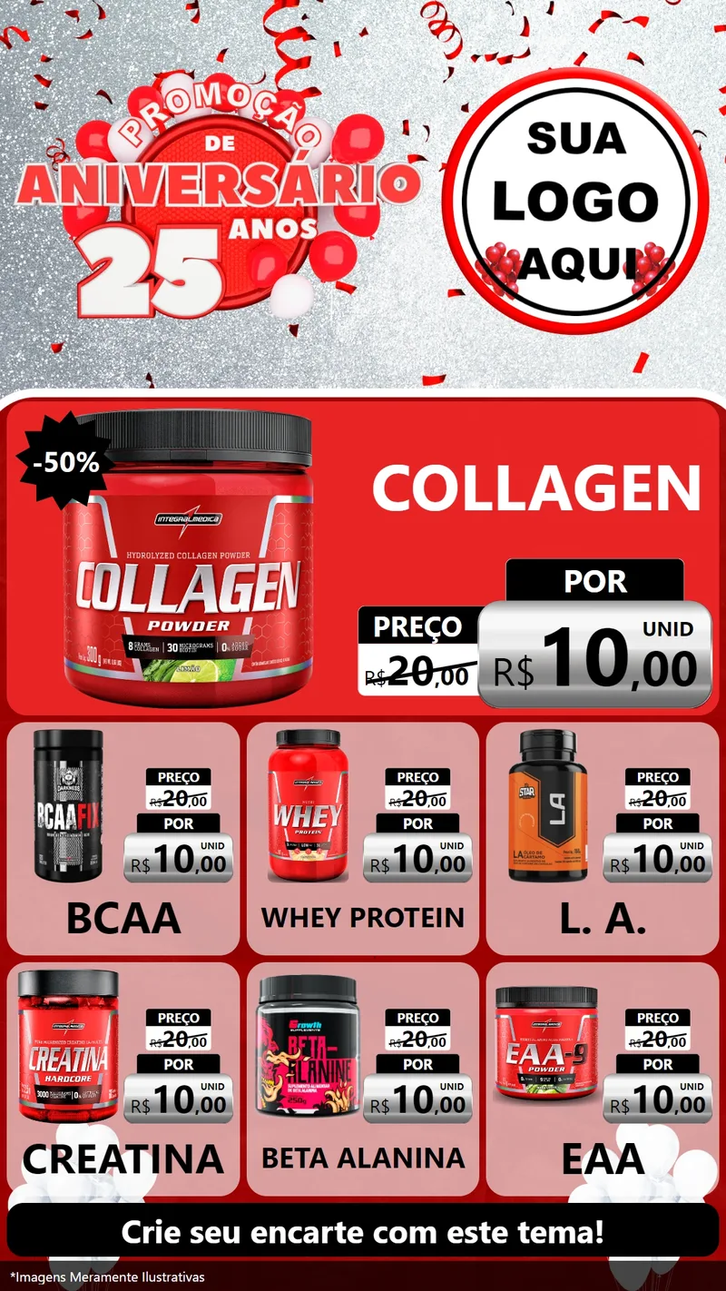 Modelo de Rede Social para Stories com o tema Promoção de Aniversário - 25Anos para Suplementos alimentares