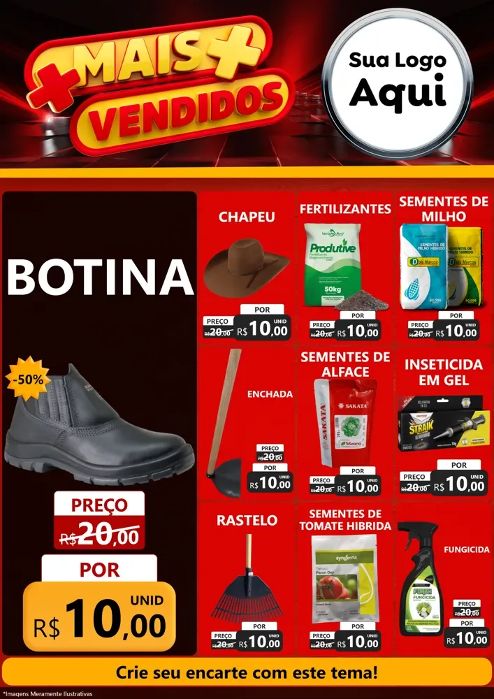 Modelo de Encarte para Encarte A4 Vertical com o tema Mais Vendidos para Agropecuária