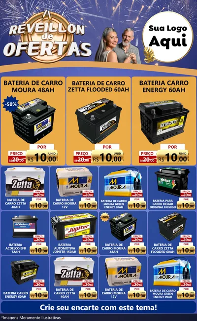 Modelo de Encarte para Encarte Grande com o tema Réveillon de Ofertas para Baterias Elétricas