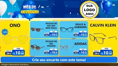 Modelo de TV para TV Horizontal com o tema Mês de Aniversário para Óticas