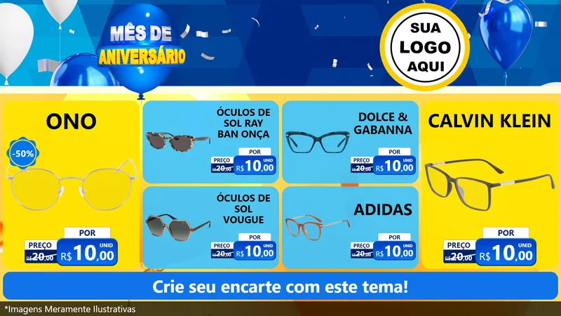 Modelo de TV para TV Horizontal com o tema Mês de Aniversário para Óticas
