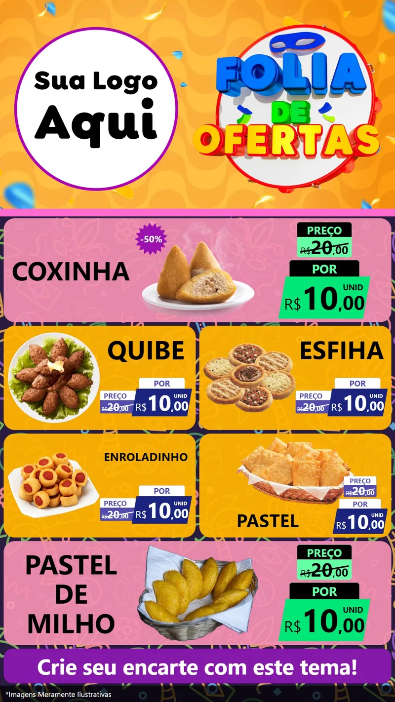 Modelo de TV para TV Vertical com o tema Folia de Ofertas para Salgadaria