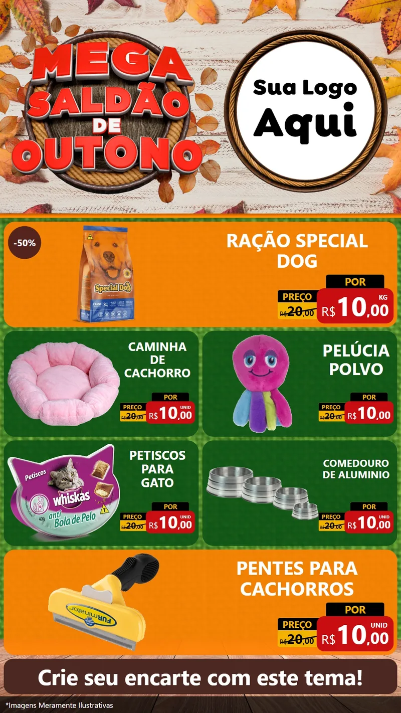 Modelo de TV para TV Vertical com o tema Mega Saldão de Outono para Pet Shop