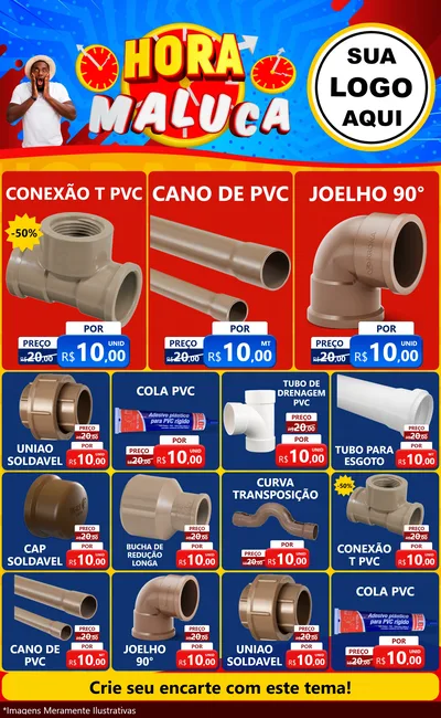 Modelo de Encarte para Encarte Grande com o tema Hora Maluca para Tubos e conexões