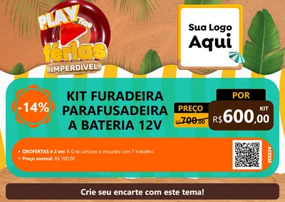 Modelo de Cartaz para Cartaz A4 Horizontal com o tema Play Nas Férias Imperdível para Maquinas e Ferramentas