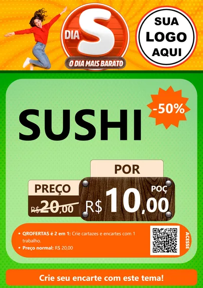 Modelo de Cartaz para Cartaz A4 Vertical com o tema Dia S - O Dia Mais Barato para Comida japonesa