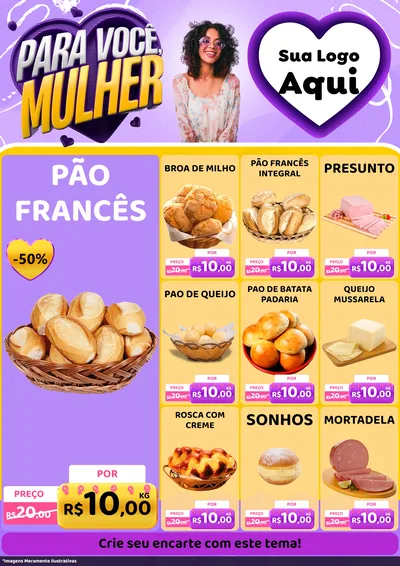 Modelo de Encarte para Encarte A4 Vertical com o tema Para Você, Mulher para Padaria