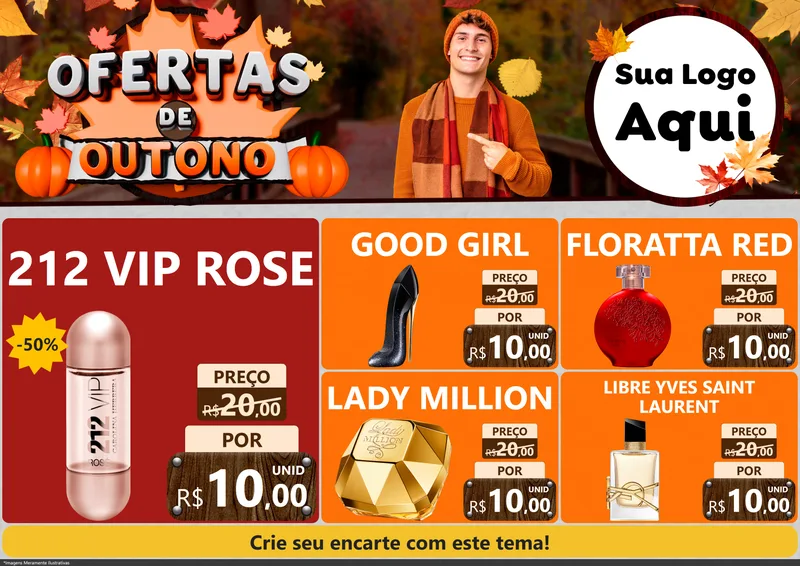 Modelo de Encarte para Encarte A4 Horizontal com o tema Ofertas de Outono para Perfumes
