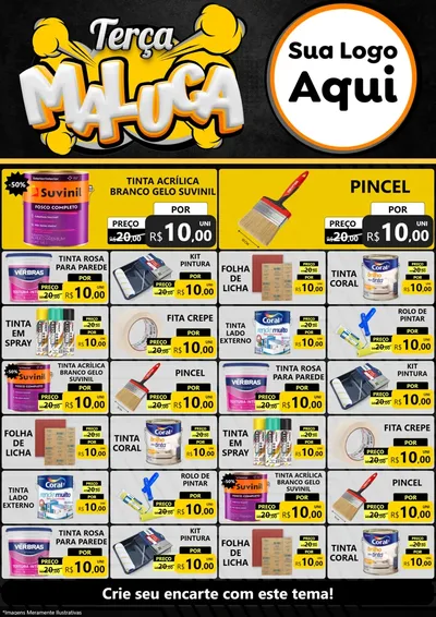 Modelo de Encarte para Encarte A4 Vertical com o tema Terça Maluca para Tintas e Ferramentas