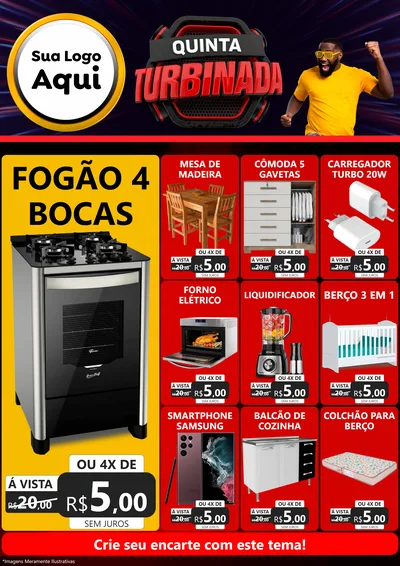 Modelo de Encarte para Encarte A4 Vertical com o tema Quinta Turbinada para Móveis e Eletro