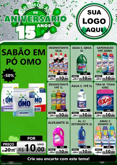 Modelo de Encarte para Encarte A4 Vertical com o tema Promoção de Aniversário - 15 Anos para Produtos de Limpeza