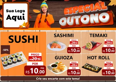 Modelo de Encarte para Encarte A4 Horizontal com o tema Especial Outono para Comida japonesa
