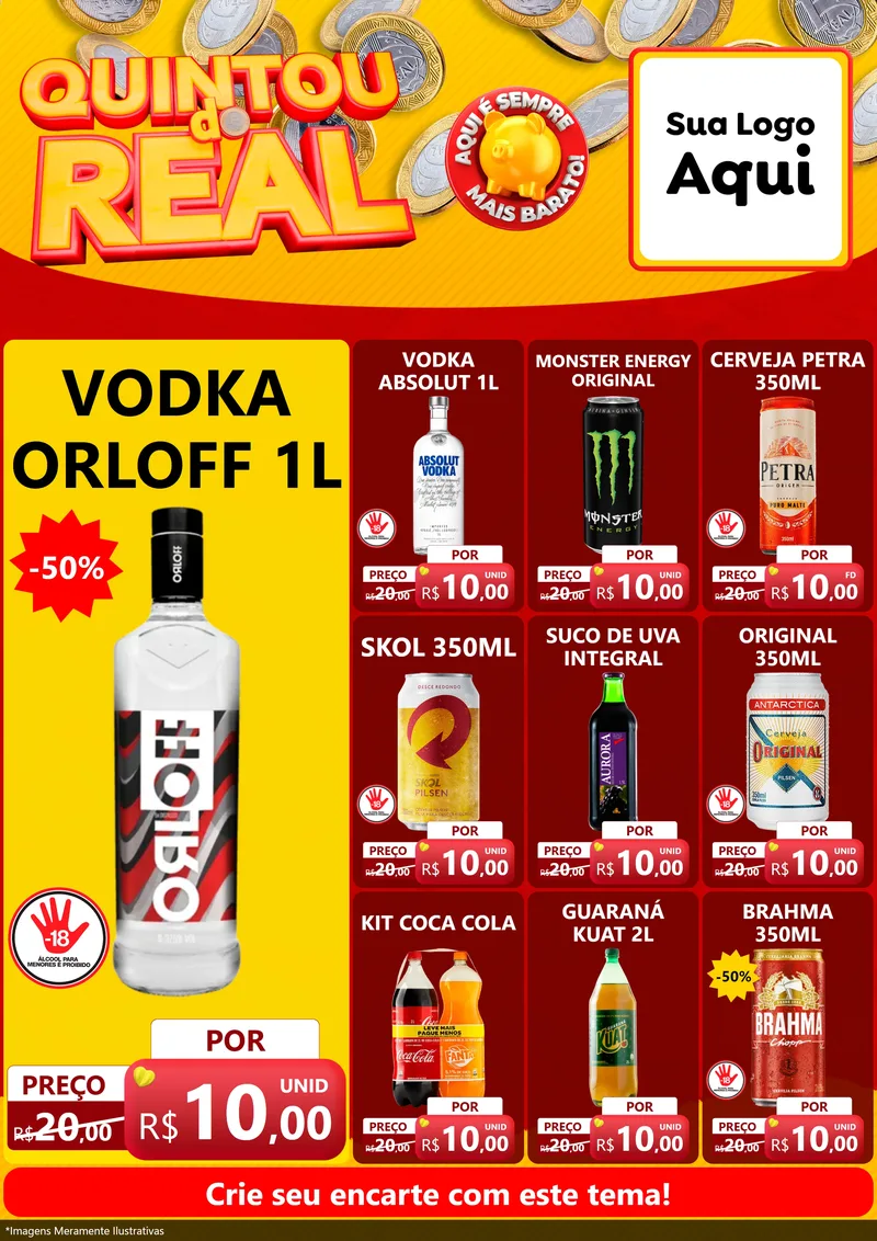 Modelo de Encarte para Encarte A4 Vertical com o tema Quintou do Real para Distribuidora de bebidas