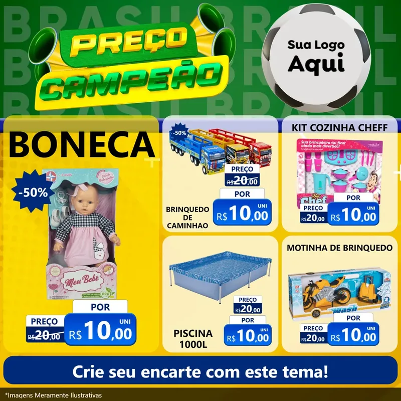 Modelo de Rede Social para Feed Facebook com o tema Preço Campeão - Copa para Brinquedos