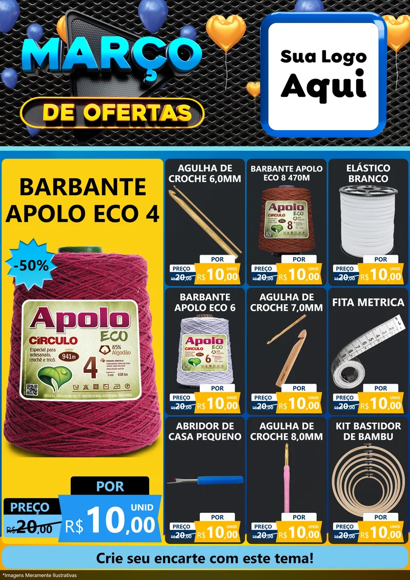 Modelo de Encarte para Encarte A4 Vertical com o tema Março de Ofertas para Armarinho e Aviamentos