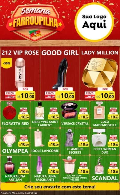 Modelo de Encarte para Encarte Grande com o tema Semana Farroupilha para Perfumes