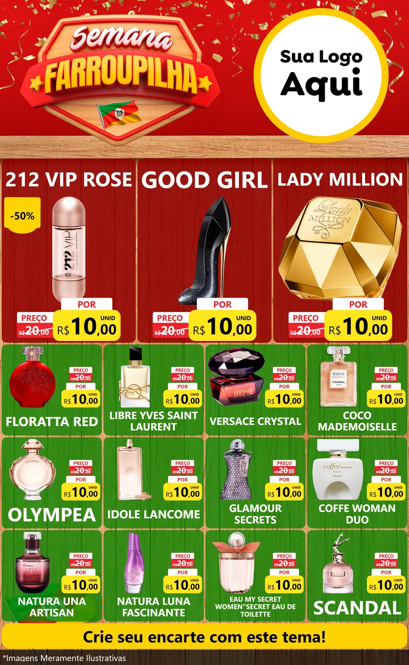 Modelo de Encarte para Encarte Grande com o tema Semana Farroupilha para Perfumes