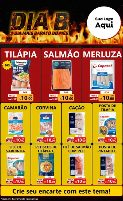 Modelo de Encarte para Encarte Grande com o tema Dia B para Peixaria