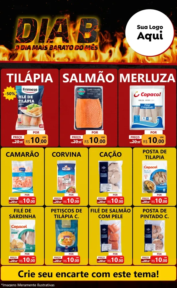 Modelo de Encarte para Encarte Grande com o tema Dia B para Peixaria
