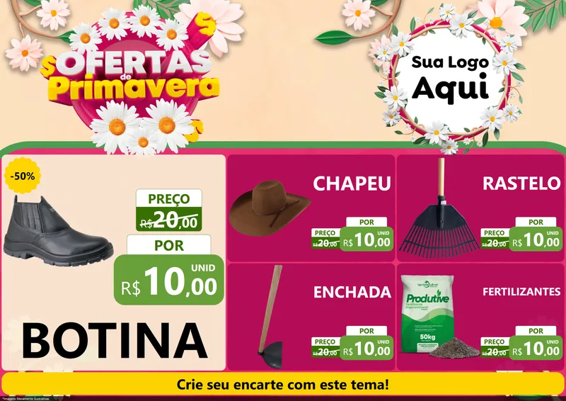 Modelo de Encarte para Encarte A4 Horizontal com o tema Ofertas de Primavera para Agropecuária