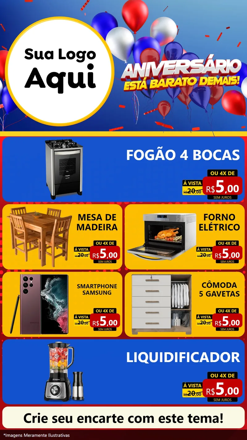 Modelo de TV para TV Vertical com o tema Aniversário para Móveis e Eletro