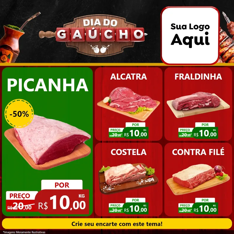 Modelo de Rede Social para Feed Facebook com o tema Dia do Gaúcho para Açougue