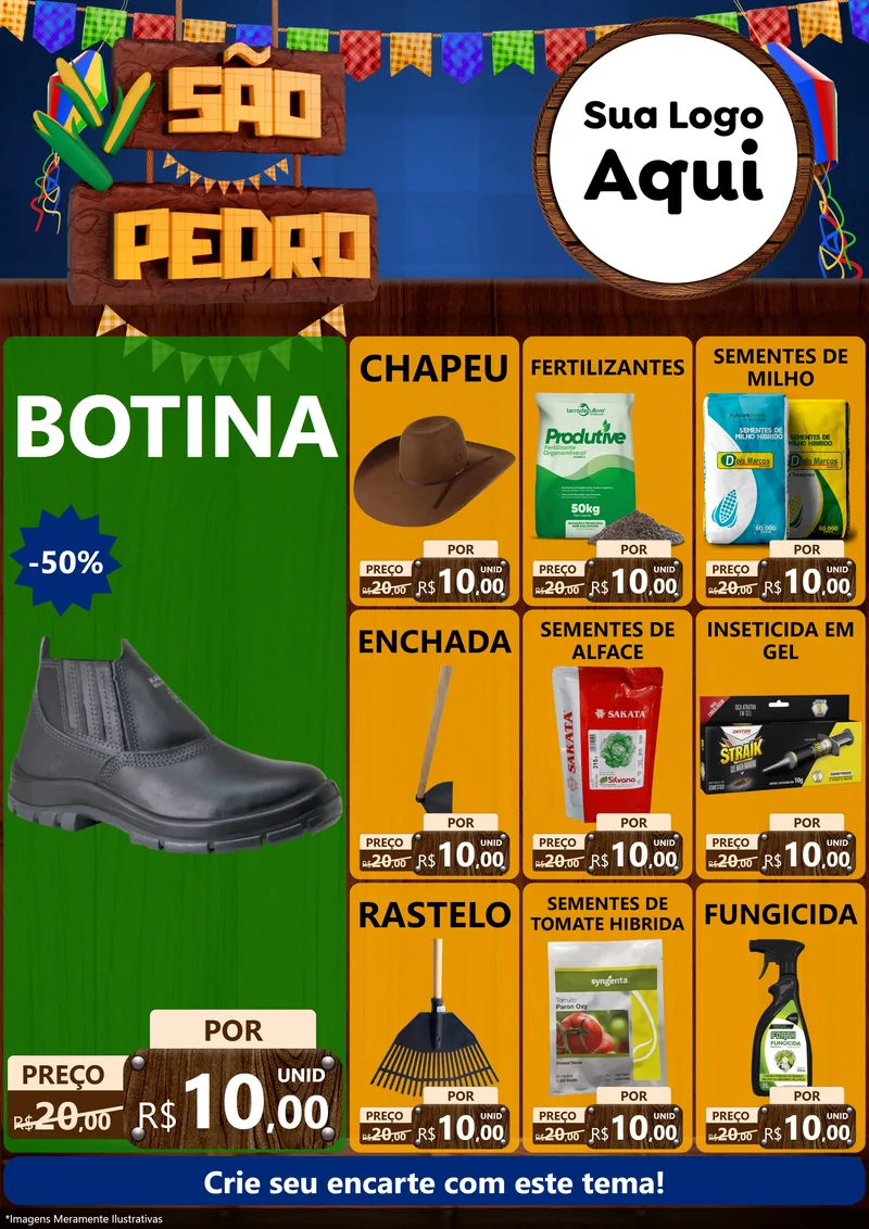 Modelo de Encarte para Encarte A4 Vertical com o tema São Pedro para Agropecuária