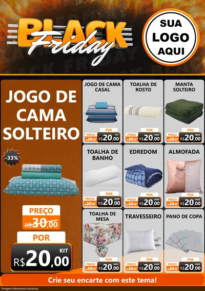 Modelo de Encarte para Encarte A4 Vertical com o tema Black Friday para Cama, Mesa e Banho
