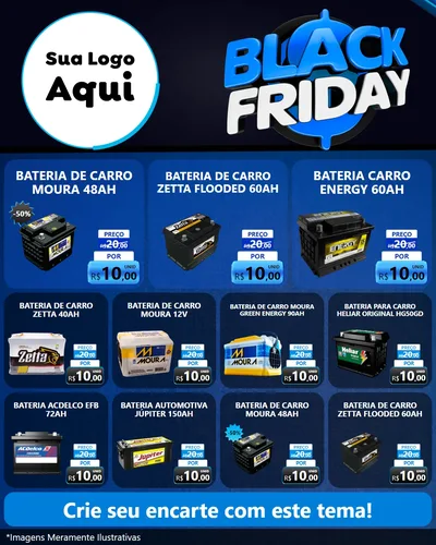 Modelo de Rede Social para Feed Instagram com o tema Black Friday para Baterias Elétricas