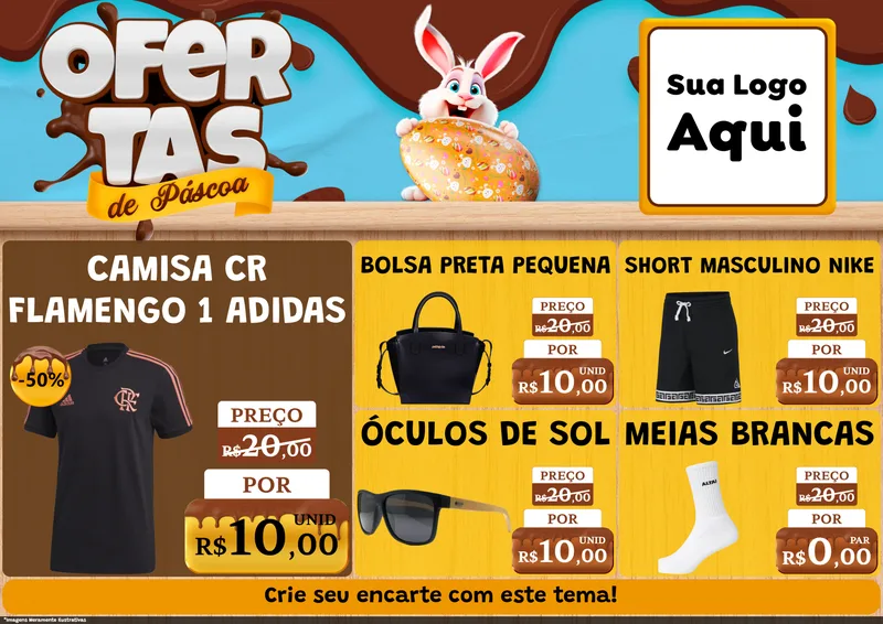Modelo de Encarte para Encarte A4 Horizontal com o tema Ofertas de Páscoa para Roupas e acessórios