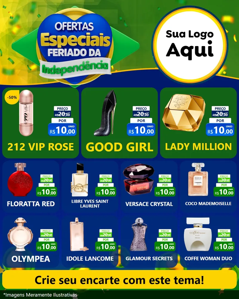 Modelo de Rede Social para Feed Instagram com o tema Ofertas Especiais Feriado da Independência para Perfumes