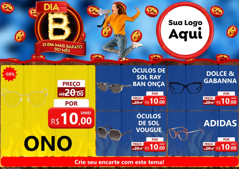Modelo de Encarte para Encarte A4 Horizontal com o tema Dia B - O Dia Mais Barato Do Mês para Óticas