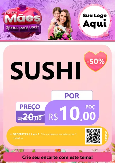 Modelo de Cartaz para Cartaz A4 Vertical com o tema Dia das Mães Ofertas para Você! para Comida japonesa