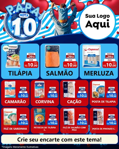 Modelo de Rede Social para Feed Instagram com o tema Papai Nota 10 para Peixaria