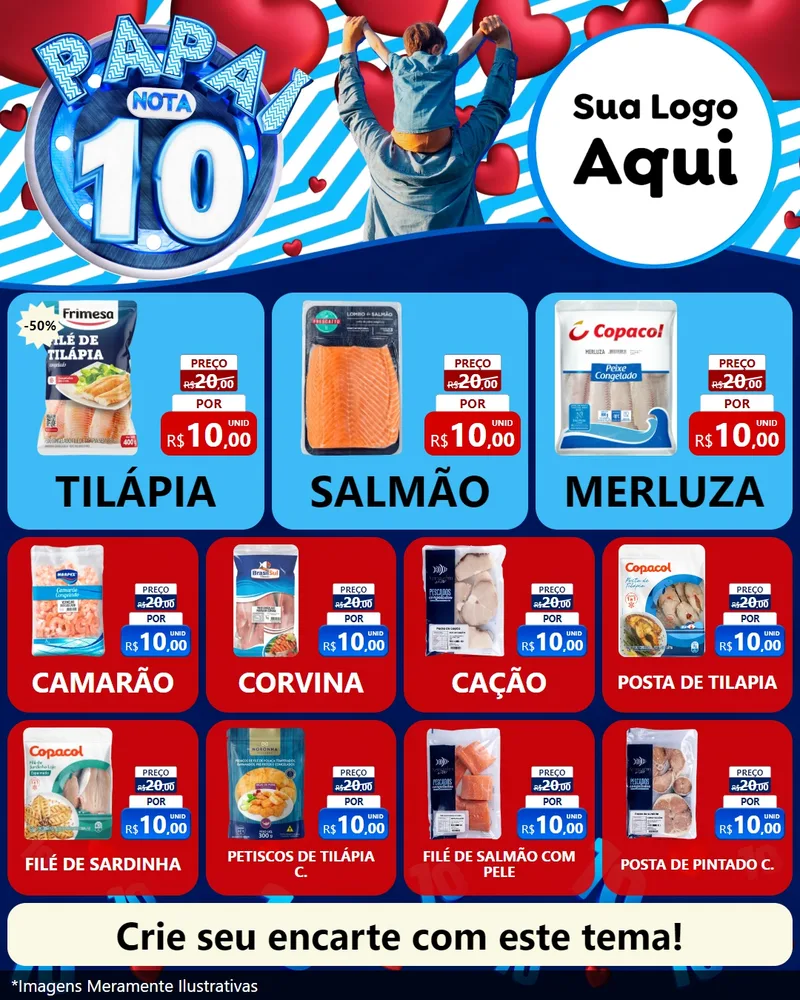 Modelo de Rede Social para Feed Instagram com o tema Papai Nota 10 para Peixaria