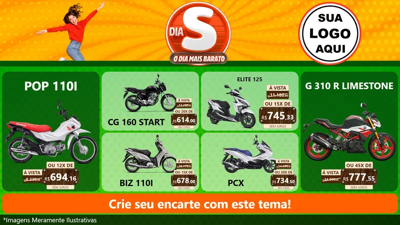 Modelo de TV para TV Horizontal com o tema Dia S - O Dia Mais Barato para Concessionaria de Motos