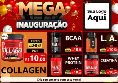 Modelo de Encarte para Encarte A4 Horizontal com o tema Mega Inauguração para Suplementos alimentares