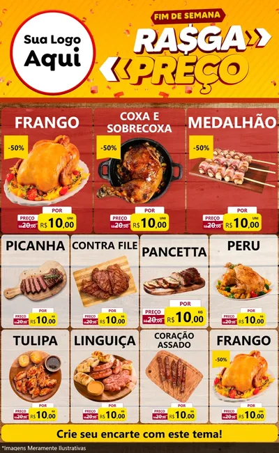 Modelo de Encarte para Encarte Grande com o tema Fim de Semana Rasga Preços para Assados