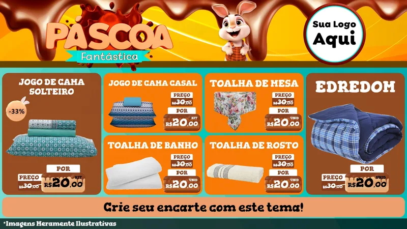 Modelo de TV para TV Horizontal com o tema Páscoa Fantástica para Cama, Mesa e Banho