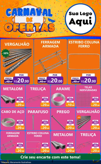 Modelo de Encarte para Encarte Grande com o tema Carnaval de Ofertas para Ferragens