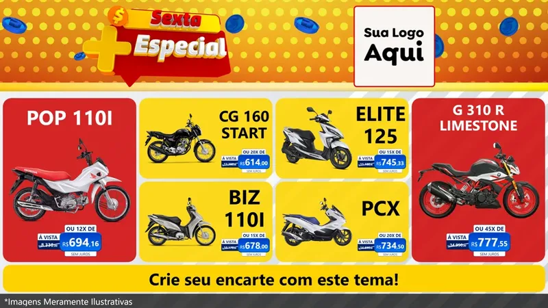 Modelo de TV para TV Horizontal com o tema Sexta Mais Especial para Concessionaria de Motos
