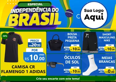 Modelo de Encarte para Encarte A4 Horizontal com o tema Especial Independência do Brasil para Roupas e acessórios