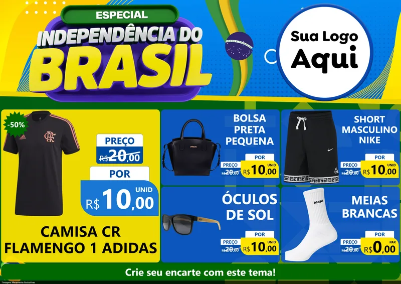 Modelo de Encarte para Encarte A4 Horizontal com o tema Especial Independência do Brasil para Roupas e acessórios