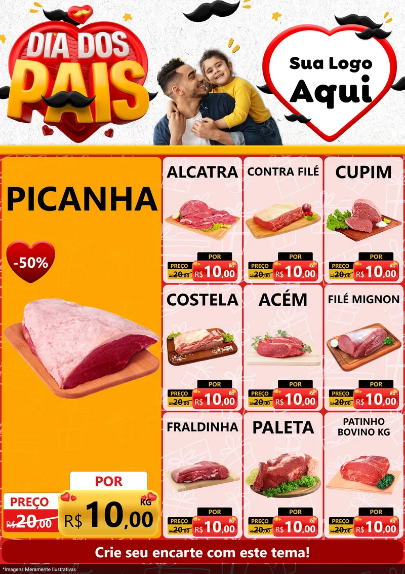 Modelo de Encarte para Encarte A4 Vertical com o tema Dia dos Pais para Açougue
