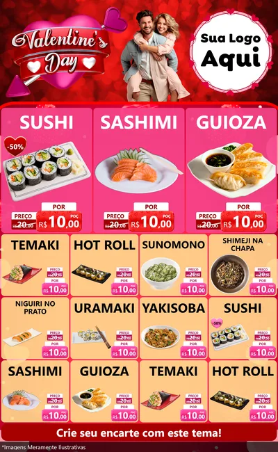 Modelo de Encarte para Encarte Grande com o tema Valentine's Day para Comida japonesa